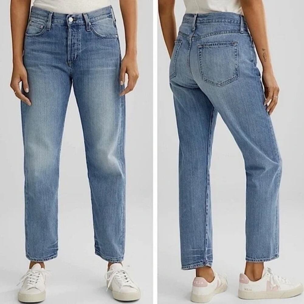 Outerknown Women’s Fillmore Boyfriend Blue Jeans Button Fly Slightly Cropped 30